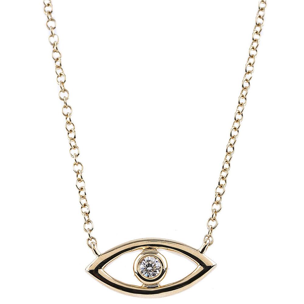 New York Jewelers Single Diamond Evil Eye Necklace in 14k Yellow Gold